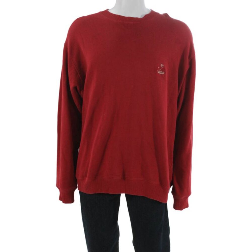 Faconnable Mens Red Cotton Pullover Sweatshirt Crew Neck Long Sleeve Size M